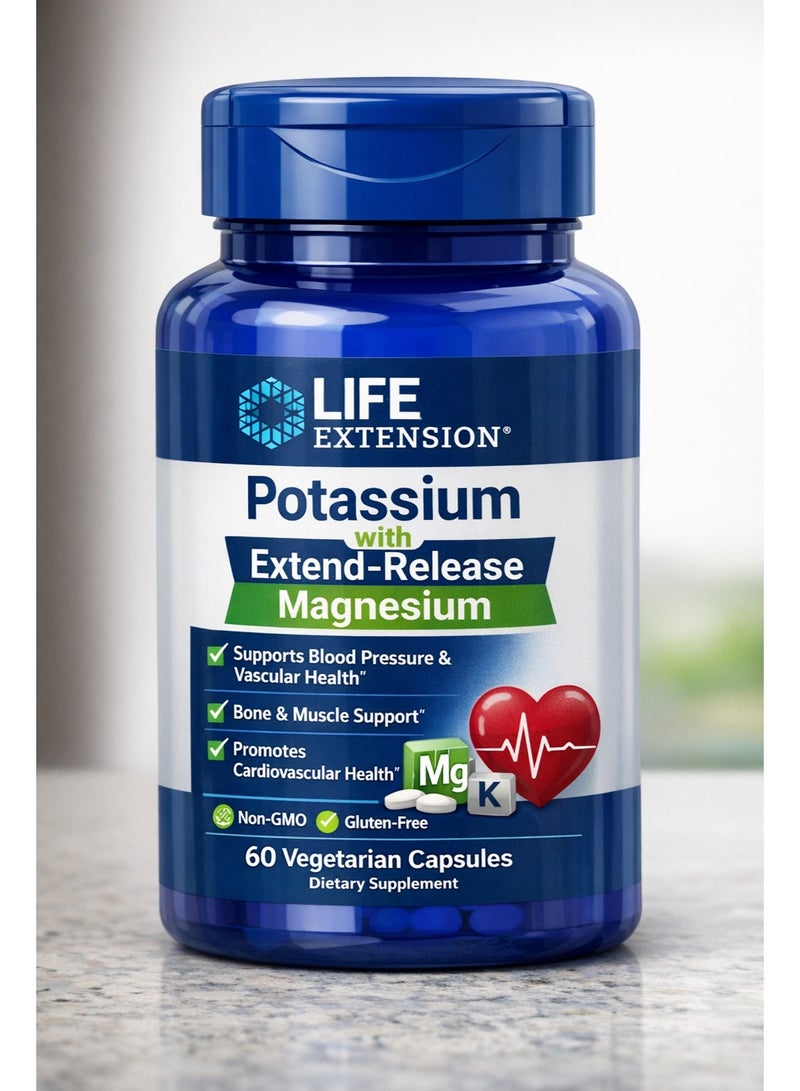 Life Extension Potassium with Extend-Release Magnesium â€“ For Blood Pressure & Vascular, Bone Health â€“ Promotes Cardiovascular Health - Gluten-Free â€“ Non-GMO â€“ 60 Vegetarian Capsules